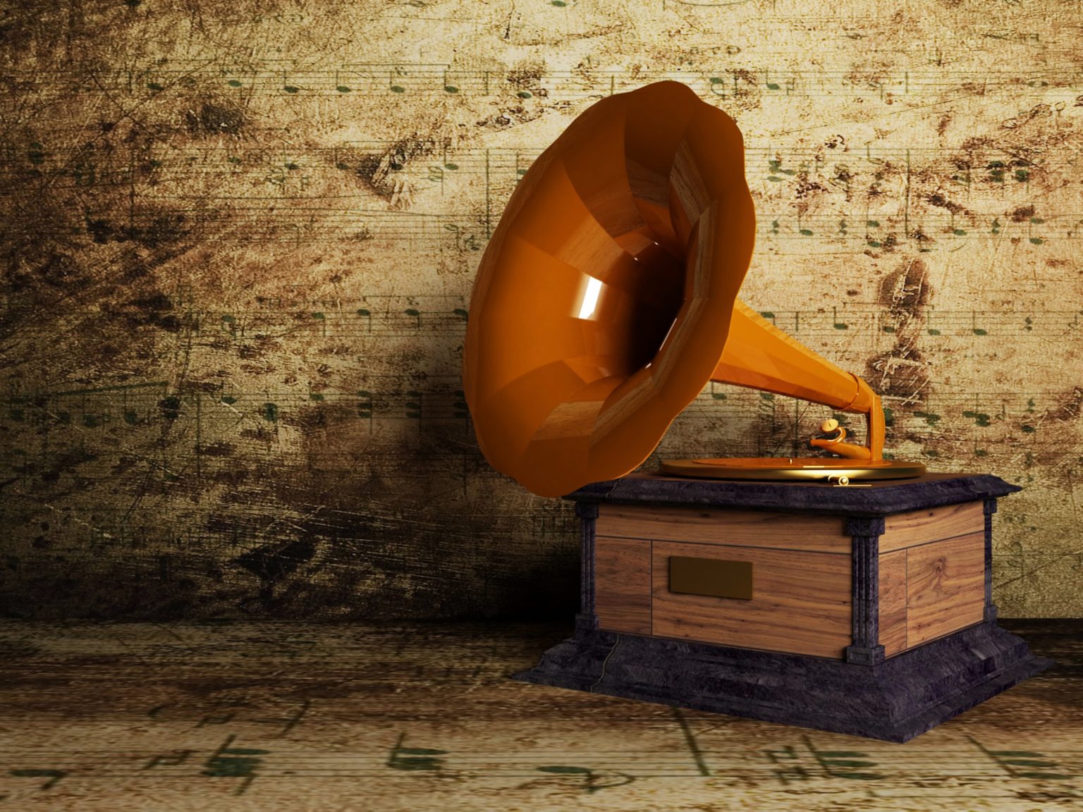 beautiful old gramophone on the interesting background, rendering