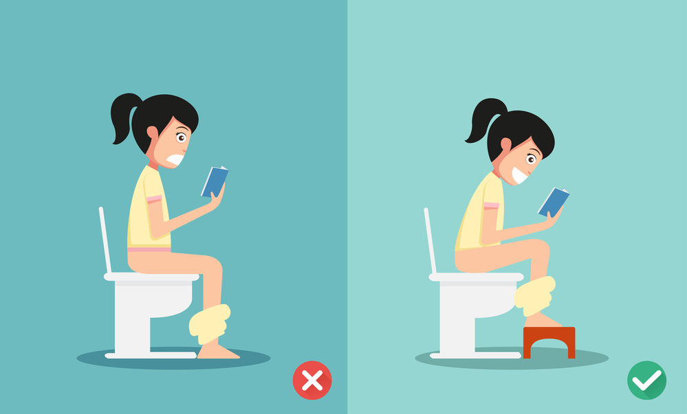 unhealthy vs healthy positions for defecate illustration, vector